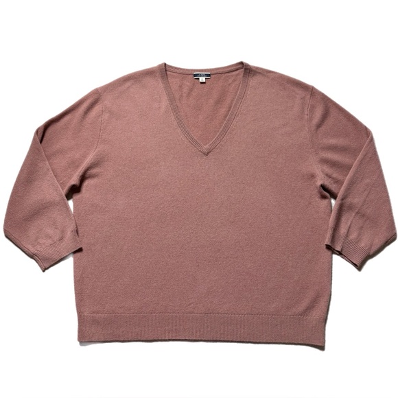 JCREW 100% Cashmere Dusty Pink Clay Vneck Oversized 3/4 Sleeves Sweater M - Picture 2 of 7